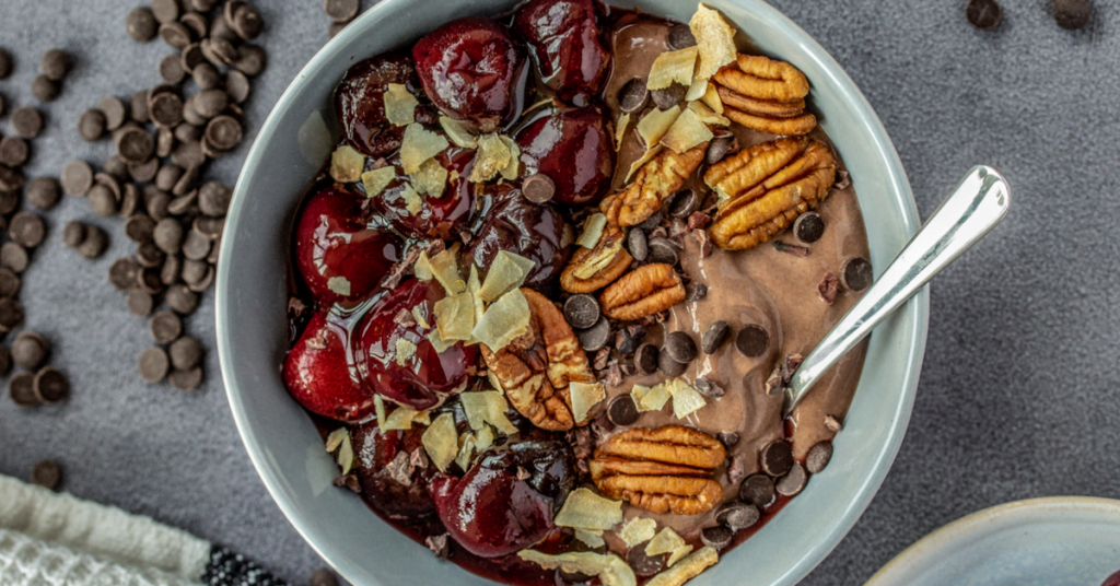 Chocolate Cherry Vegan Yogurt Bowl using MULTIBOOST Organic Milled Hemp Seed